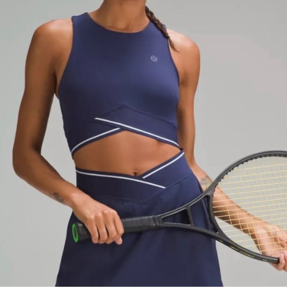 Lululemon V-Waist Cropped Tennis Tank Night Sea White size 2